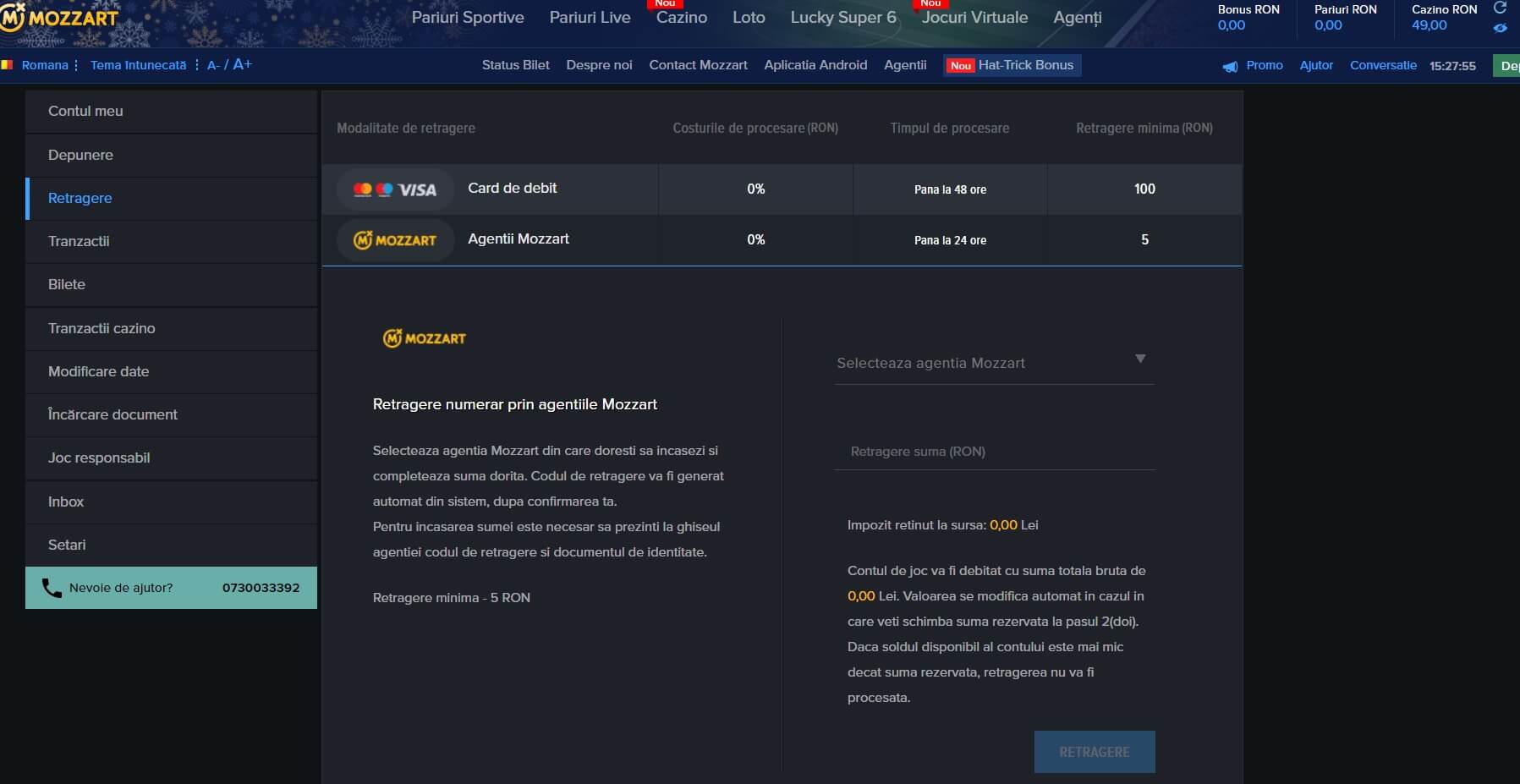 retragere mozzart casino