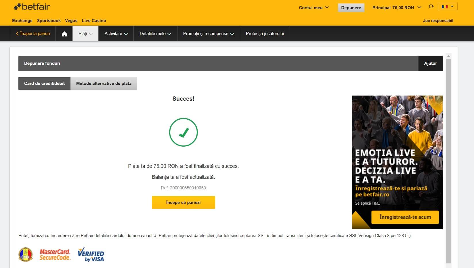 depunere betfair casino
