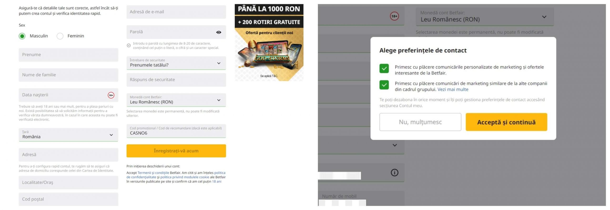inregistrare betfair casino