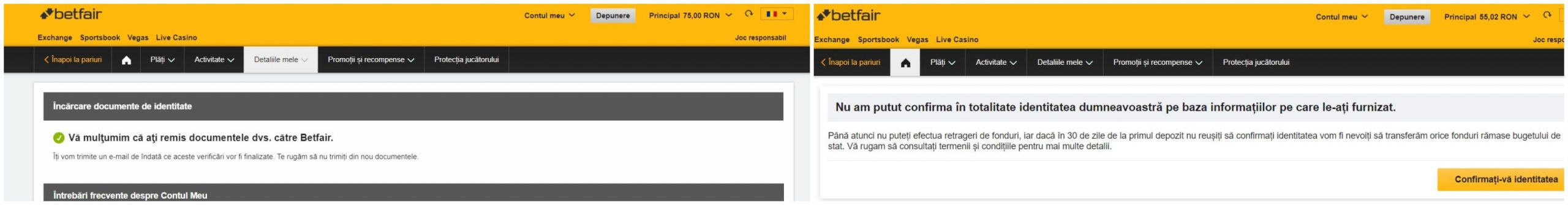 verificare cont betfair casino